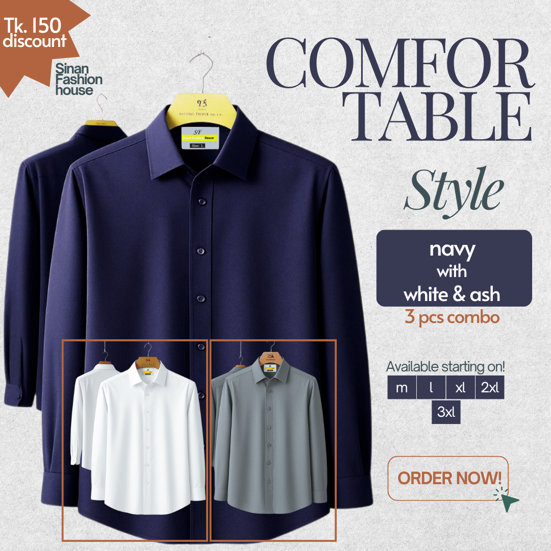 Micro Stitch Formal Shirt (Navy with White & Ash)