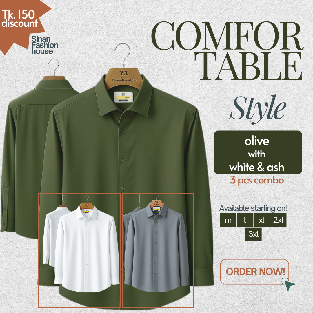 Micro Stitch Formal Shirt (Olive with White & Ash)
