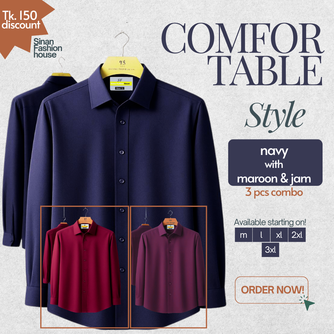 Micro Stitch Formal Shirt (Navy with Maroon & Jam)