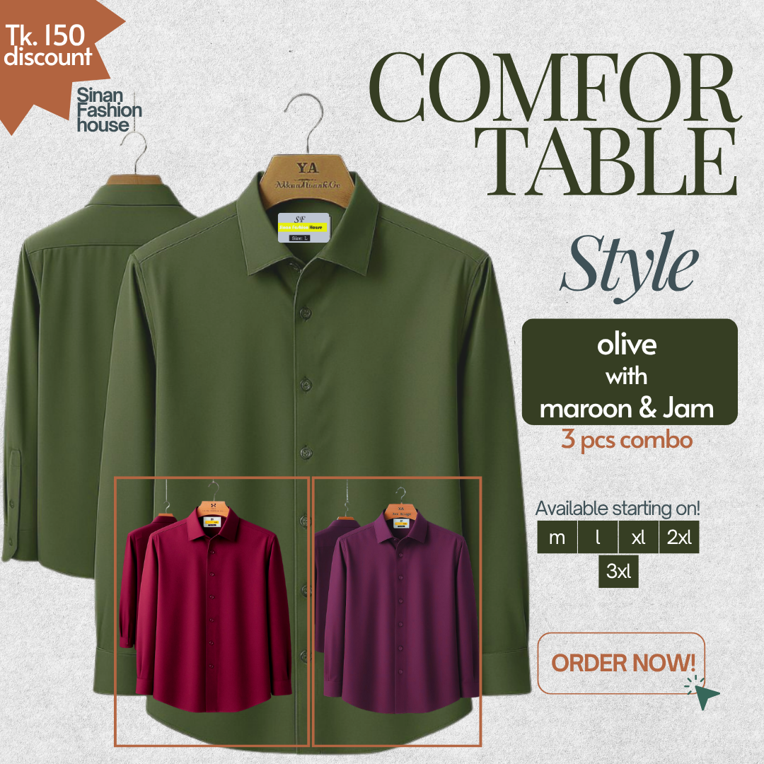 Micro Stitch Formal Shirt (Olive with Maroon & Jam)