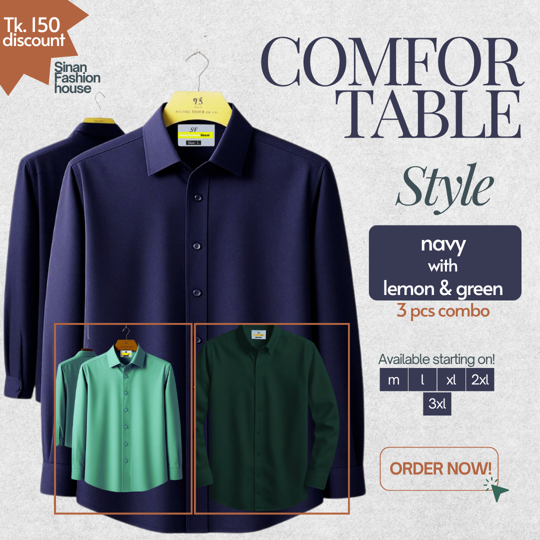 Micro Stitch Formal Shirt (Navy with Lemon & Green)