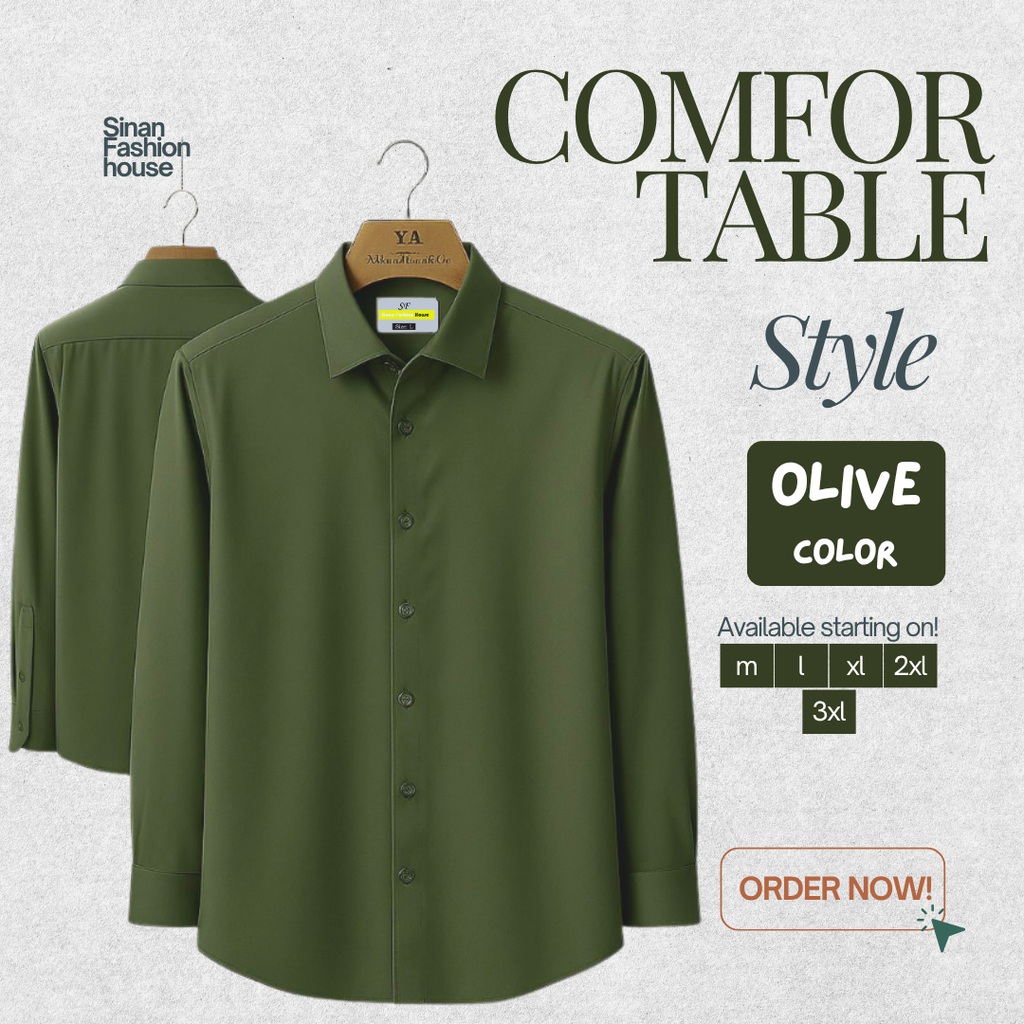 Micro Stitch Formal Shirt (Olive with White)